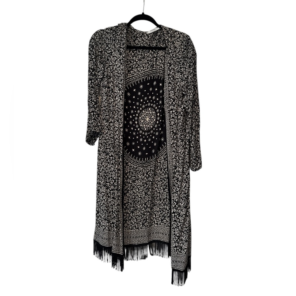 Mango Black and White Floral Kimono